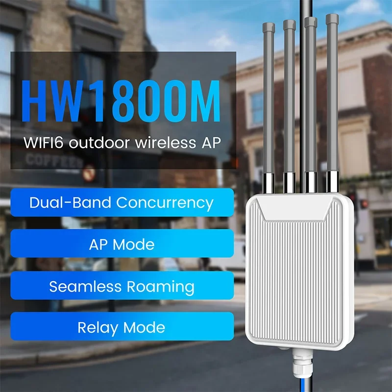 Dual-Core Processor Router, Dual-Band 2.4GHz/5GHz, Waterproof, Wi-Fi 6, HW1800M Long-Range Wireless AP Outdoor Router