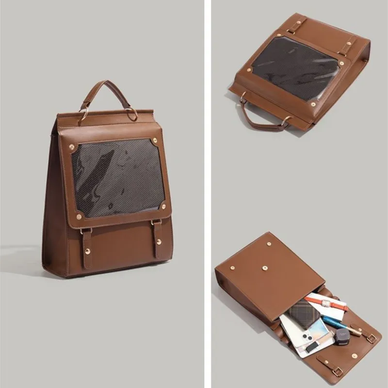 

JIAERDI Ретро коричневая сумка с шипами, женская прозрачная сумка в стиле аниме «Академия», женская сумка премиум-класса в стиле Харадзюку, японский рюкзак 2025