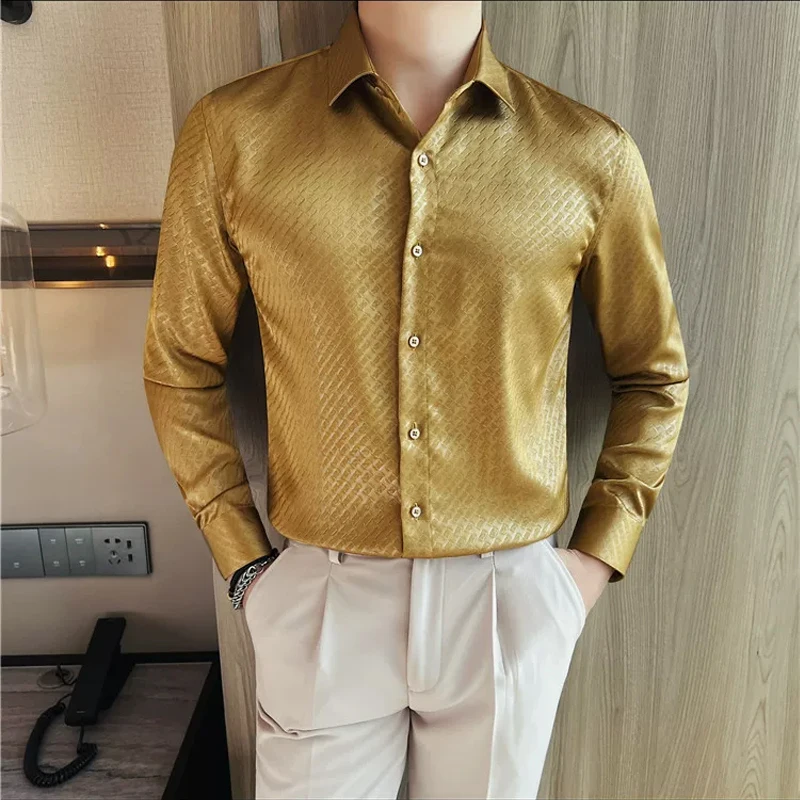 Men's Slim Fit Acetate Blend Shirt Long Sleeves Pointed Collar Button Front Solid Colour Casual Business Evening Autumn Wear