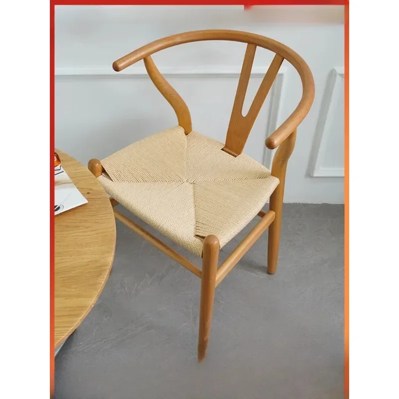 

Nordic woven paper rope Chinese style log dining chair home solid wood creative horn chair restaurant chairs 가구 sillas