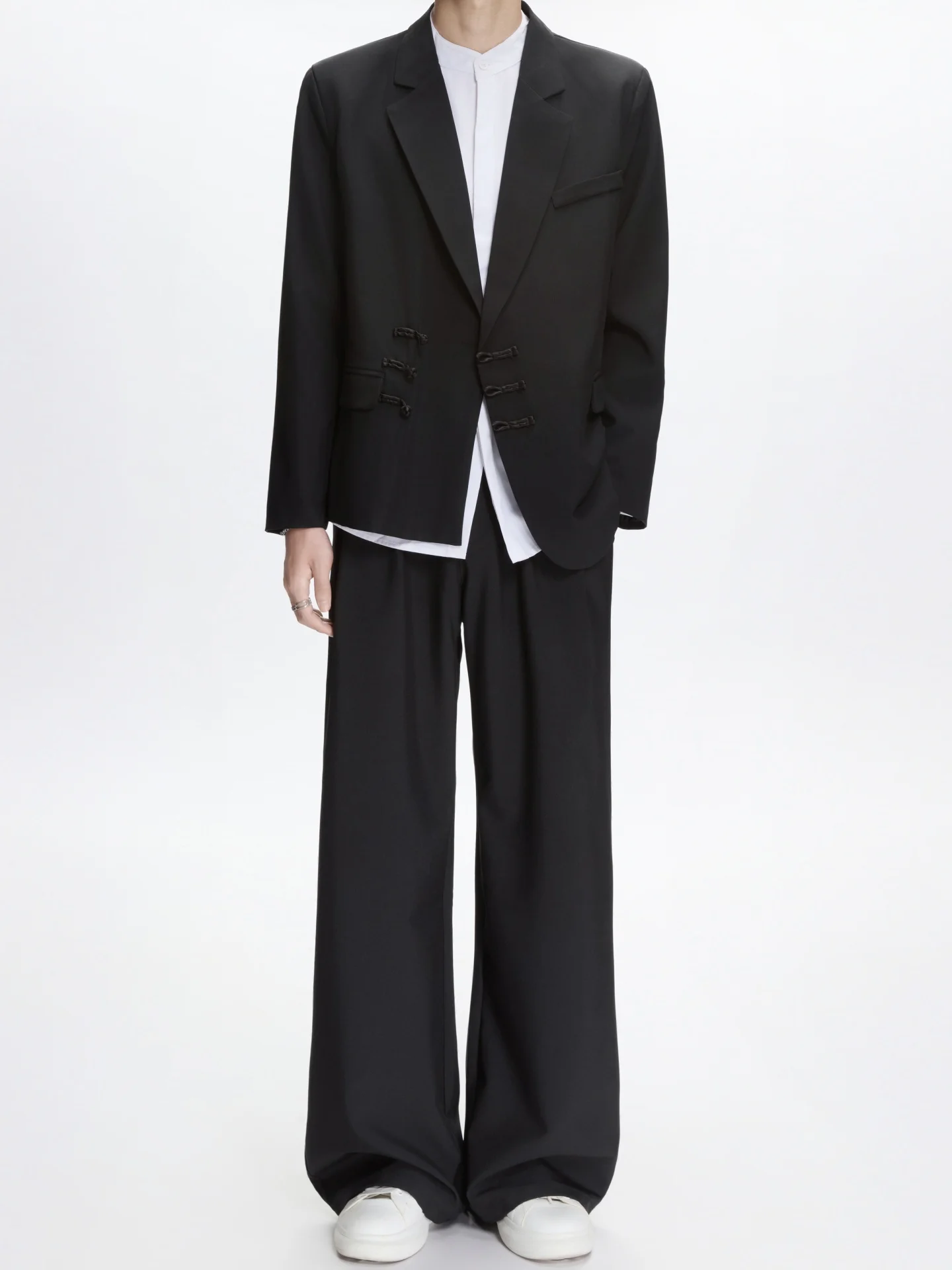 New Chinese Style Black Suit Jacket Men's Casual High-End Feeling Handsome Large Size Leisure Two-Piece Set with Pants