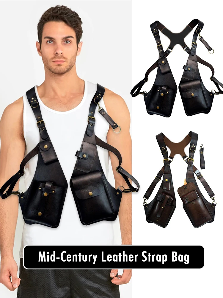 

Medieval Leather Strap Underarm Satchel Steampunk Unisex Belt Bag Halloween Outdoors Retro Adjustable Zipper Wallet Pocket