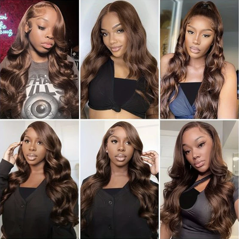 الشوكولاته براون الجسم موجة الدانتيل شعر مستعار أمامي 13X4 شفاف قبل قطعها البرازيلي براون عذراء الشعر HD شعر مستعار أمامي للنساء #6
