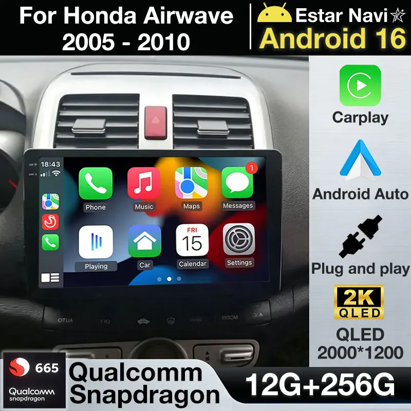 For Honda Airwave 2005 - 2010 Android 16 Car Radio GPS Multimedia Player Navi Head Unit Wireless Carplay 360 Camera Video Stereo
