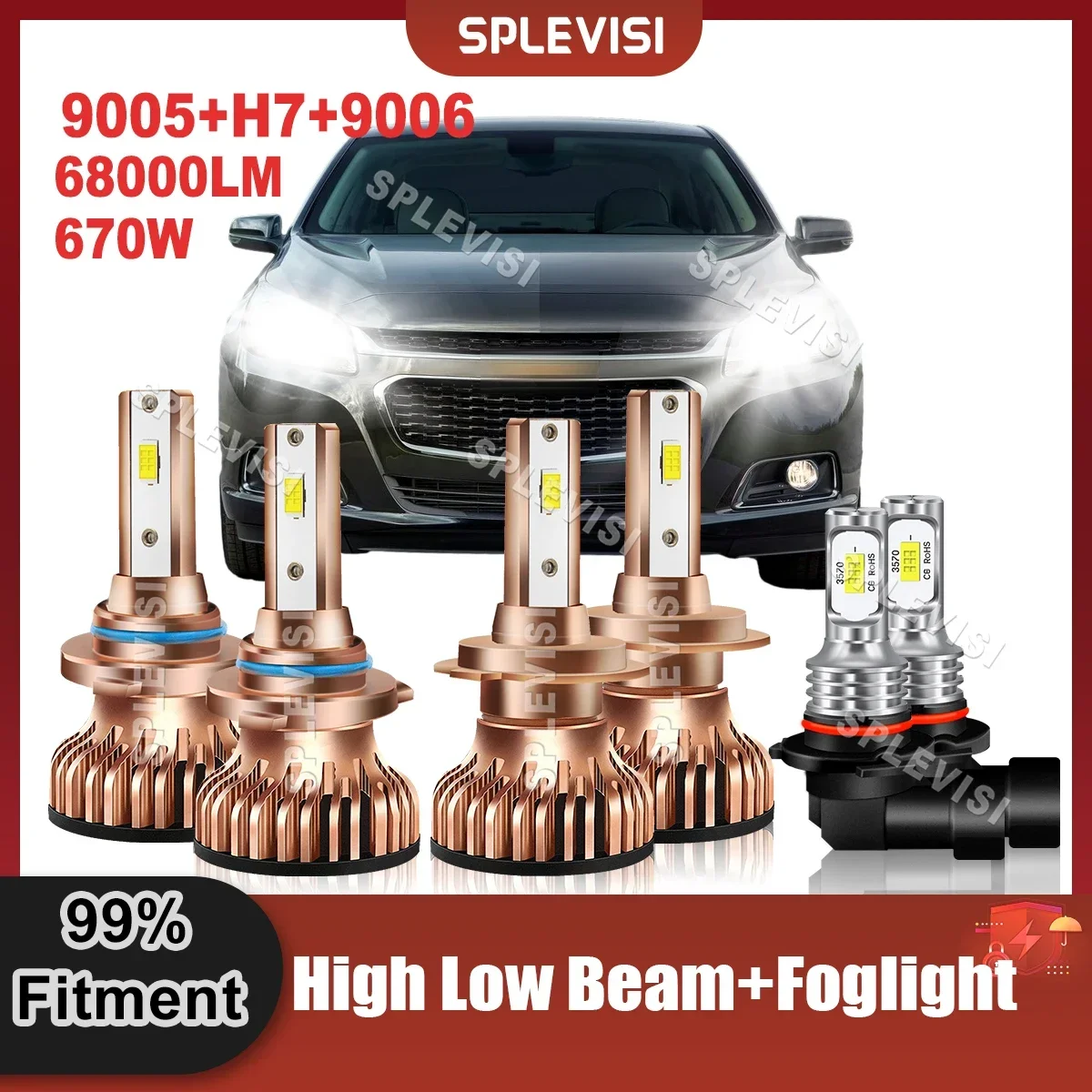 

SPLEVISI 12x CSP Chips HID White For Chevrolet Malibu 2013 2014 2015 Led Headlight 9005 High H7 Low Beam 9006 Foglight Combo