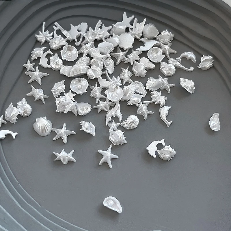 50Pcs Mix Ocean Series Pearl Shell Rhinestones Starfish Jewelry Flash Nail Art Decorations Nails Accessories Charms Supplies view 5