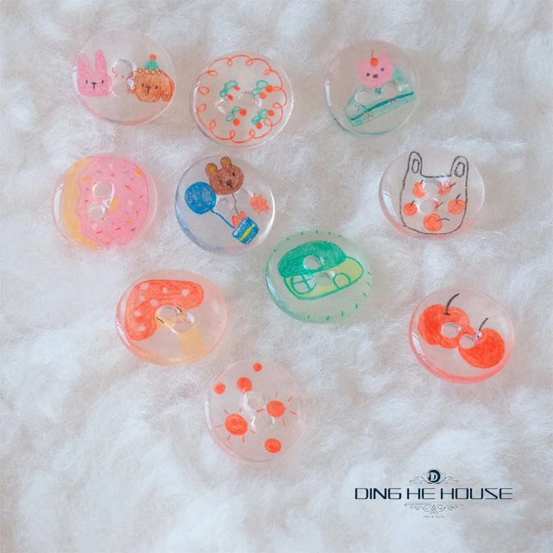 10pcs/set Cute Handmade Buttons DIY Childrenc Reative Sweater Cartoon Candy-colored Mixed Clothing Sewing Accessories