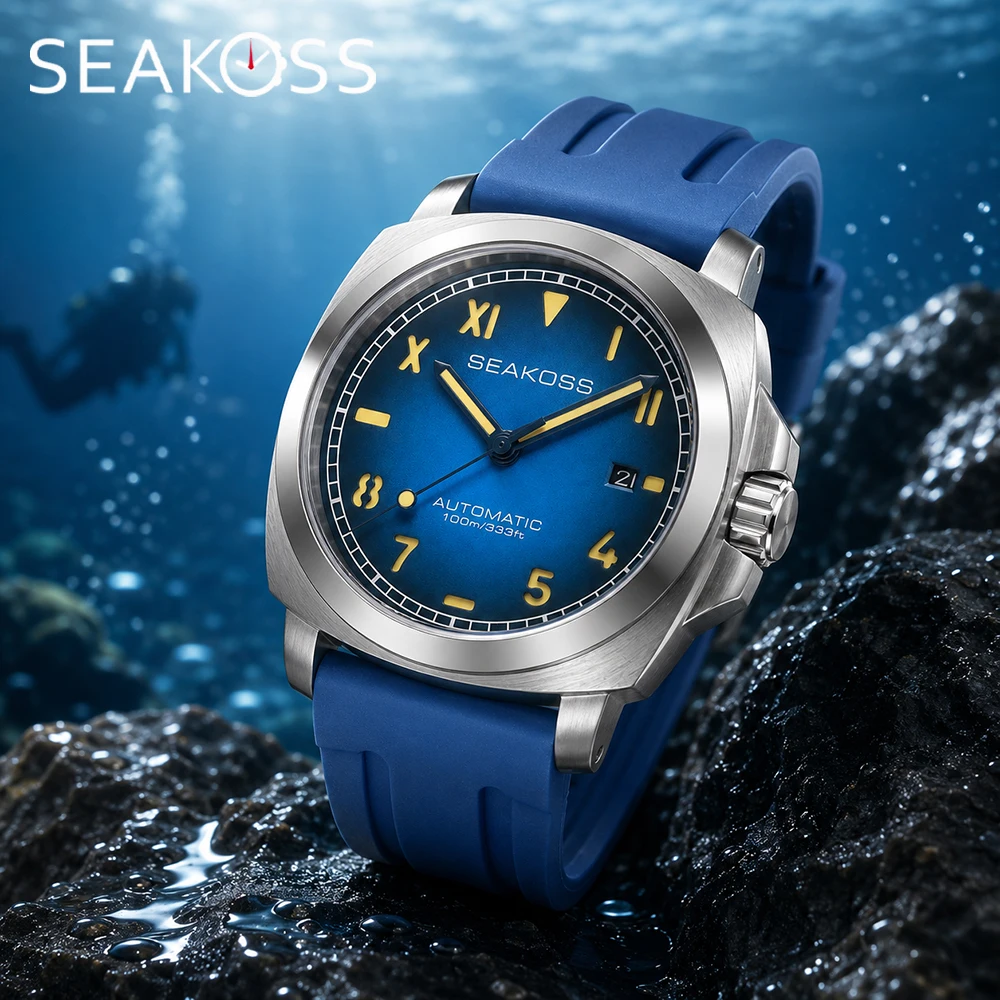 SEAKOSS Taucheruhr 10ATM Superleuchtend Automatische Mechanische Herrenuhr mit Seagull ST1612 Kalender Saphirglas Reloj Homber Uhren