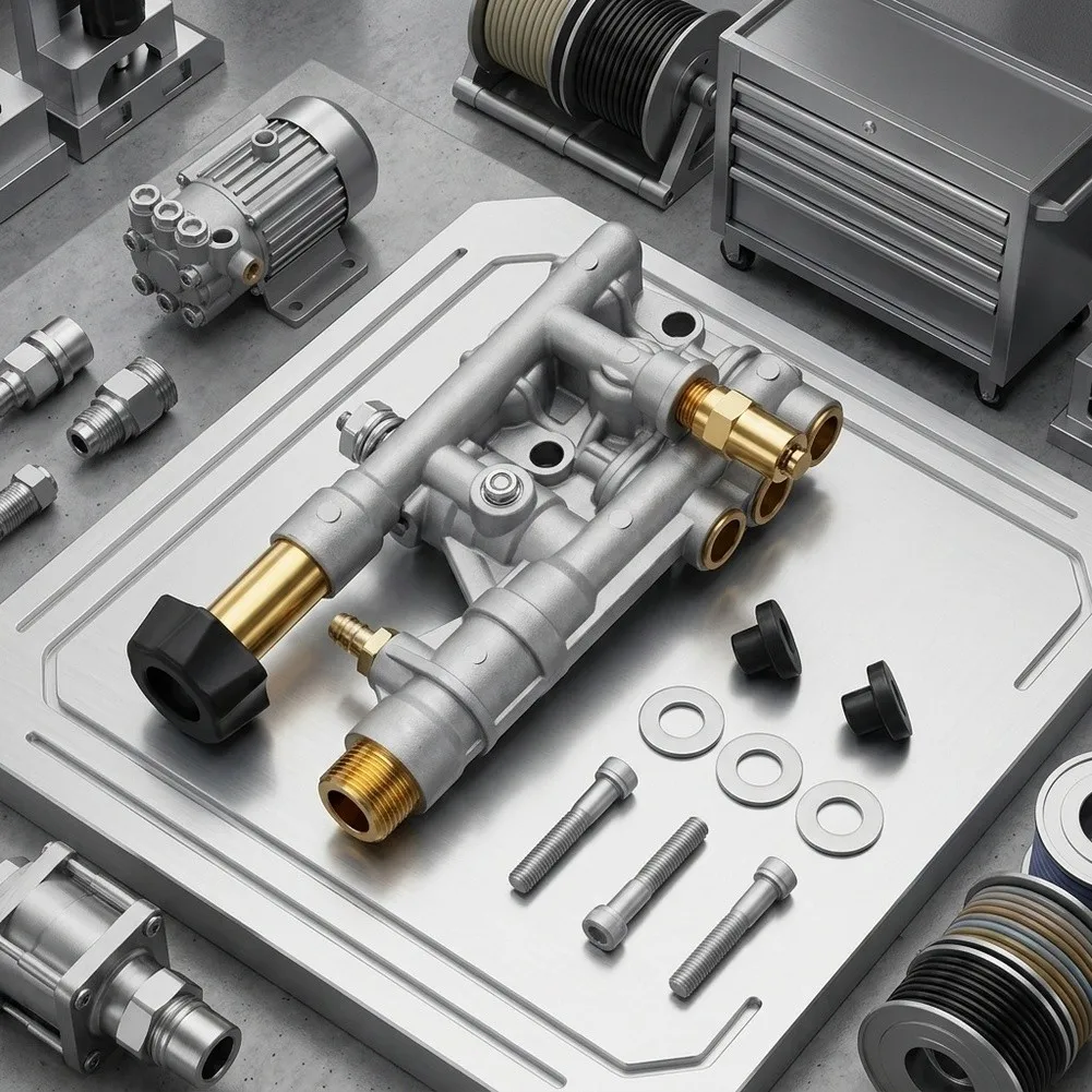Manifold Replacement Kit for High Pressure Pump 7108366 510020 520006 with Garden Hose Inlet High Pressure Outlet Silver