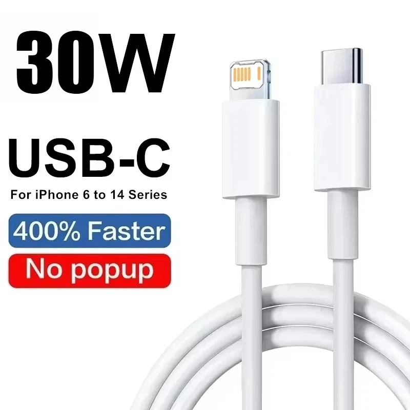 2PCS 30W PD Fast Charging Cable For iPhone 11 12 13 Mini 14 Pro Max X XR XS Max 6S 7 8 14 Plus SE Rapid Charge USB-C Data Cables