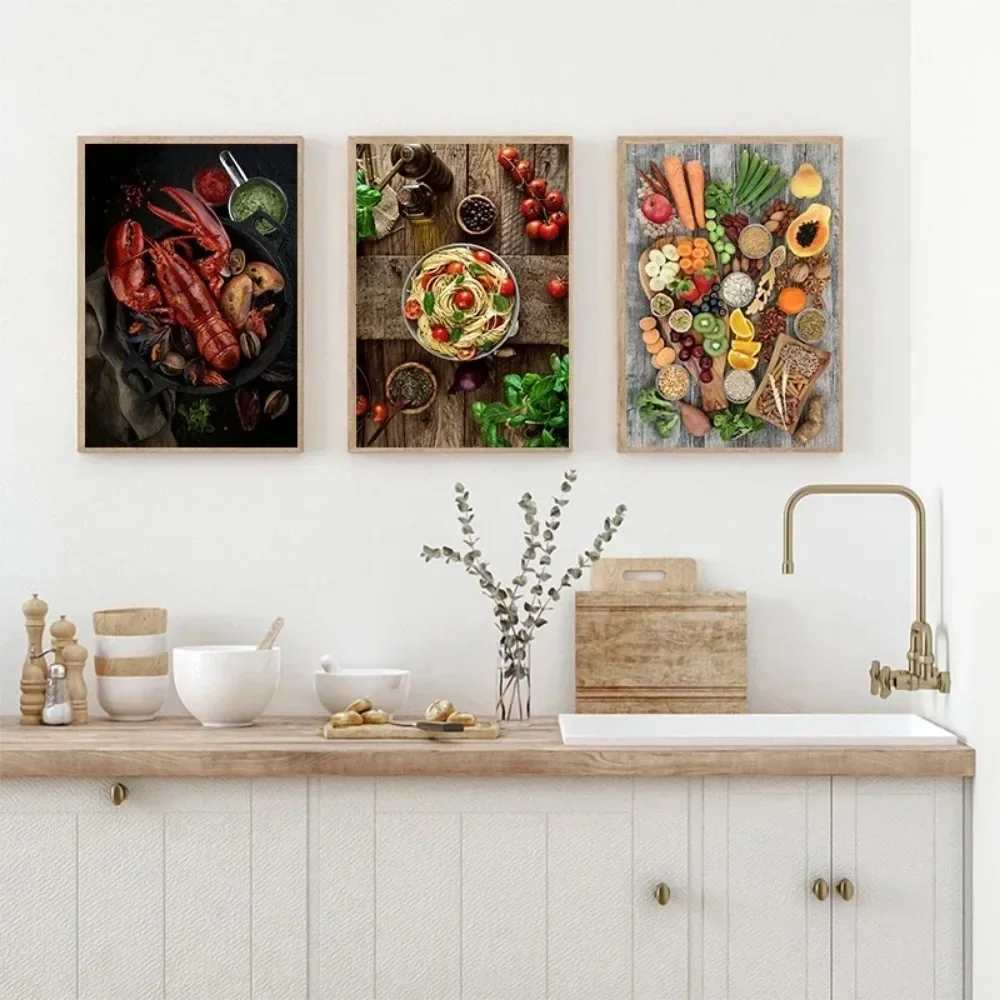 المطبخ الفاكهة الخضار الحبوب التوابل المشارك قماش اللوحة الملصقات والمطبوعات جدار صورة فنية لتزيين غرفة المعيشة