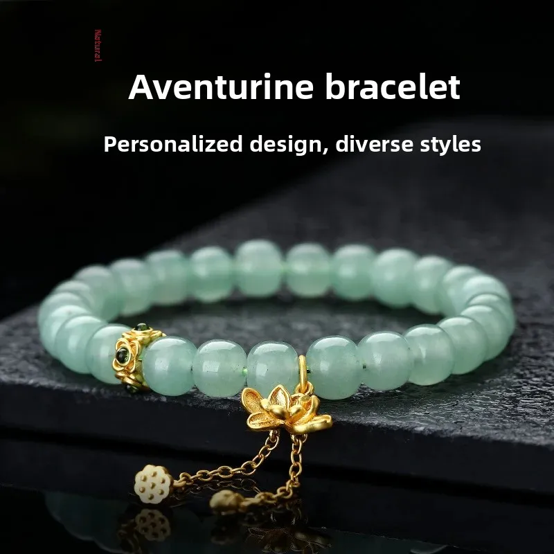 2026 Luxury Natural Green Aventurine Round Beads Handstring Bracelet Jade Buddha Beads Jadeite Green Single Circle Ethnic Couple