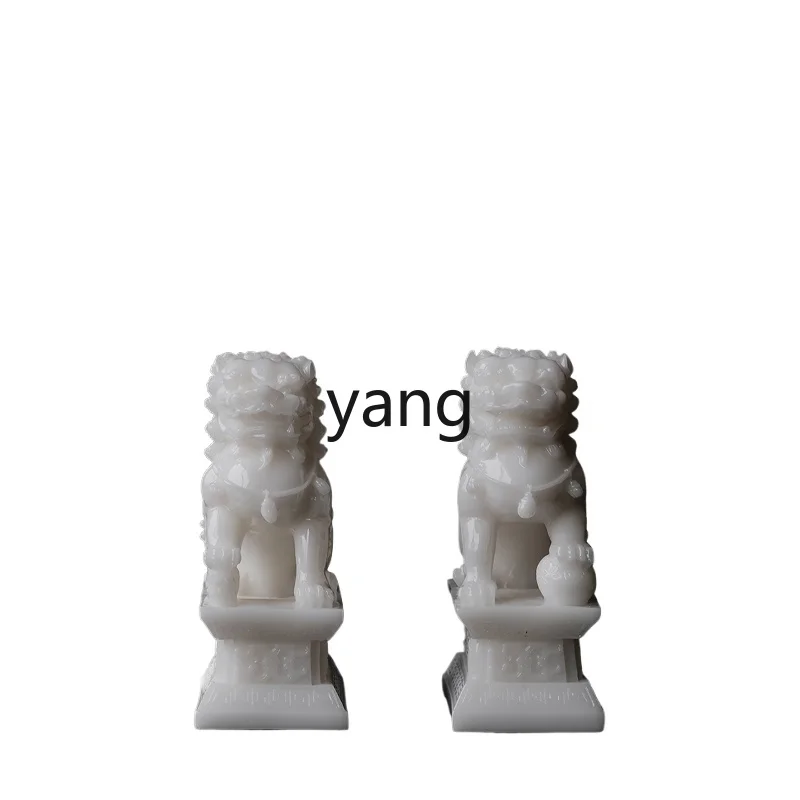LMM  Forbidden City White Jade-on-Lion Ornaments Paper Weight Study Table Chinese Household
