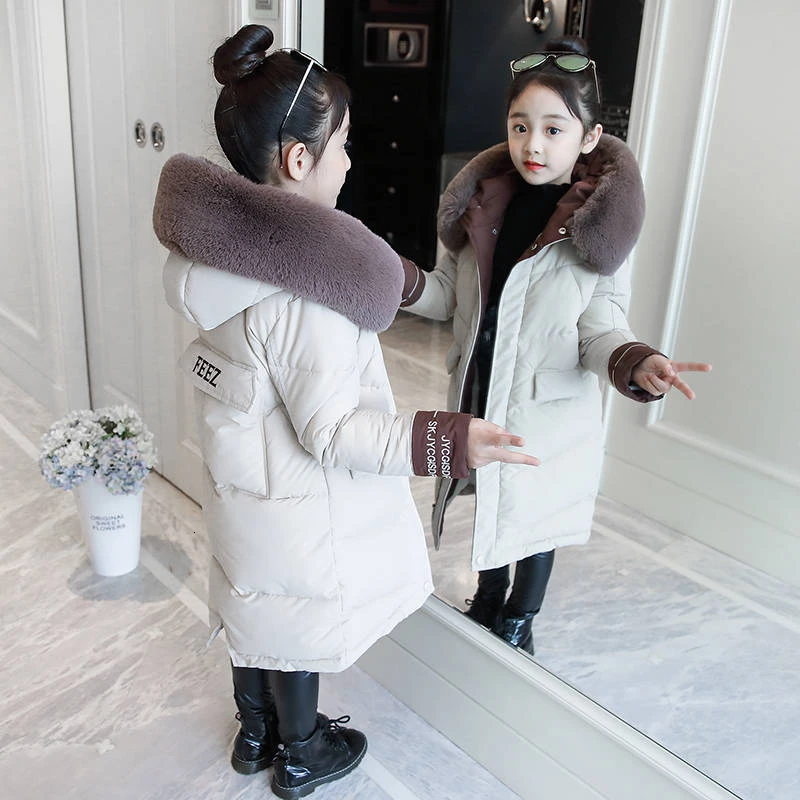 Children Winter Down Cotton Jacket New Fashion Girl Clothing Kids Clothes Thick Parka Faux Fur Coat Hooded Snowsuit Outerwear