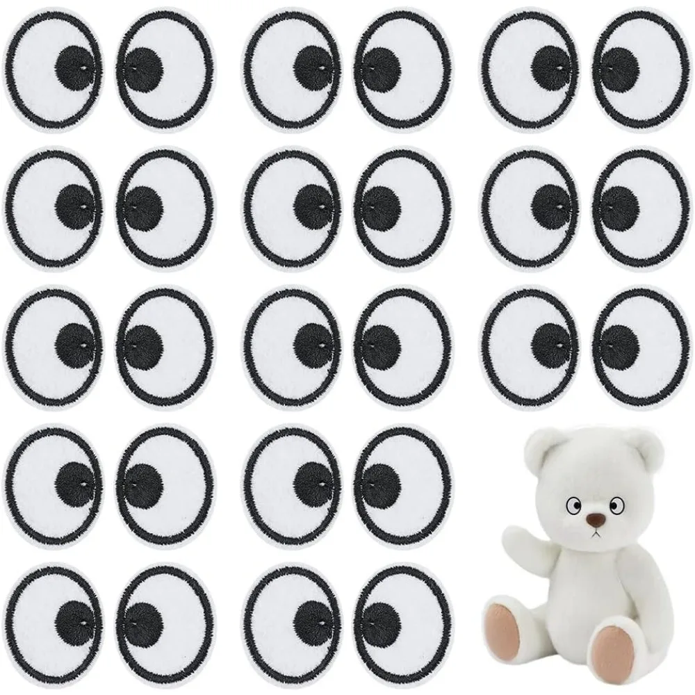 20 Pairs Black and White Eyes Patch, Polyester Embroidery Cloth Iron on Patches, Cartoon Eyes Costume Accessories for Jackets