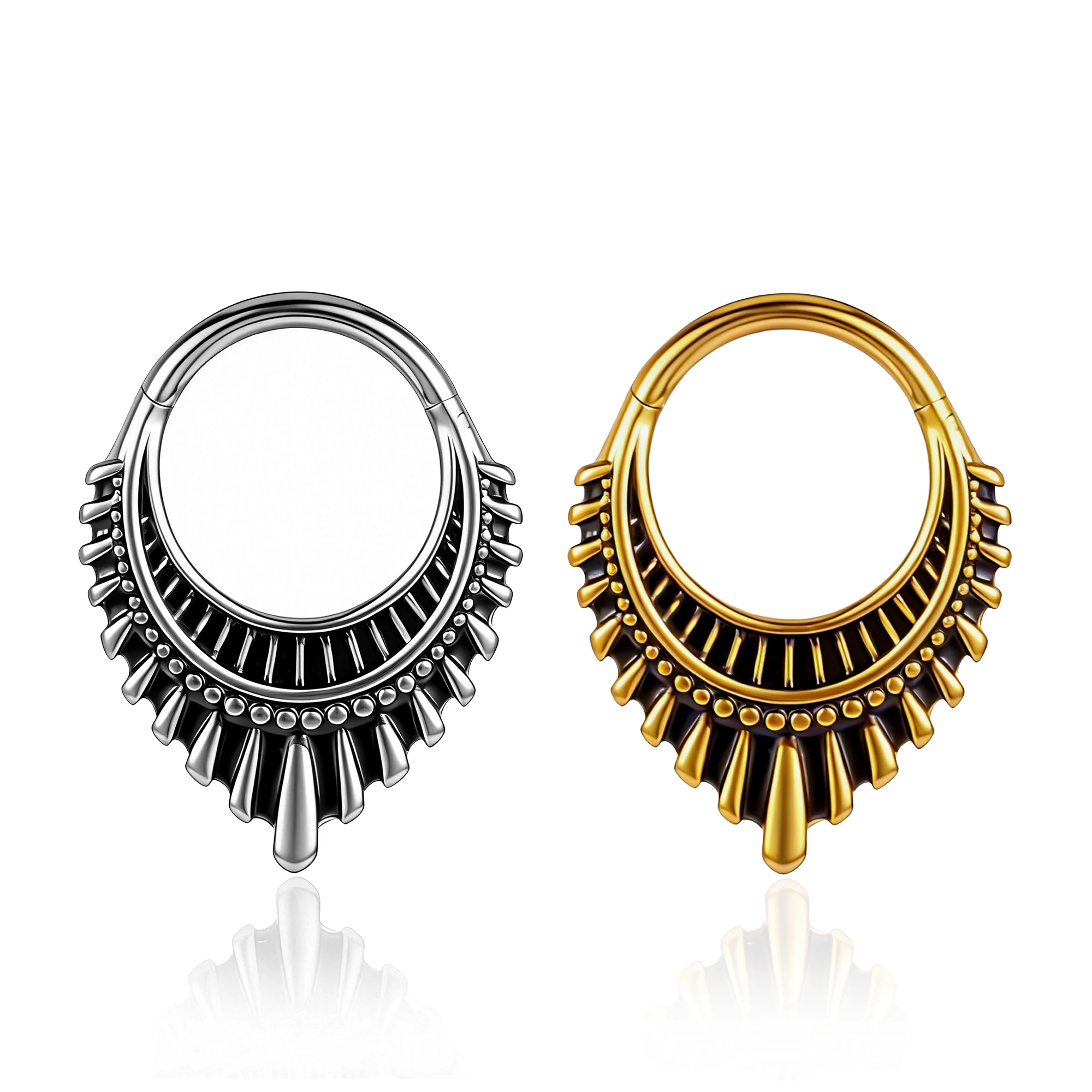 Vankula 1pcs Boho Tribal Crescent Septum Nose Ring Vintage Sunburst Cuff Hoop Hypoallergenic 316 Stainless Steel Ethnic Jewelry