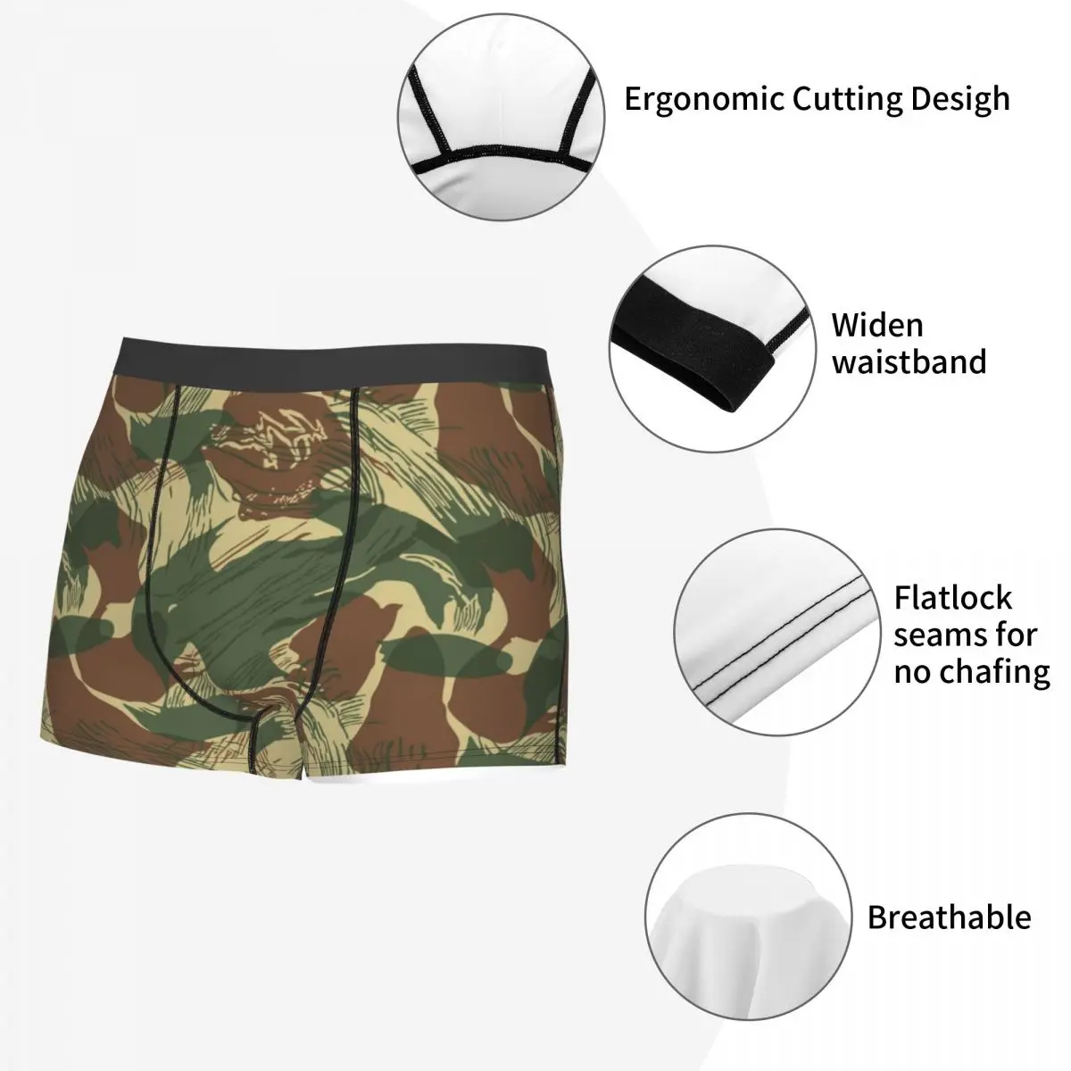 Boxer Underpants Shorts Rhodesian Brush Stroke Camouflage Panties Men's Comfortable Underwear for Homme Man Boyfriend Gift