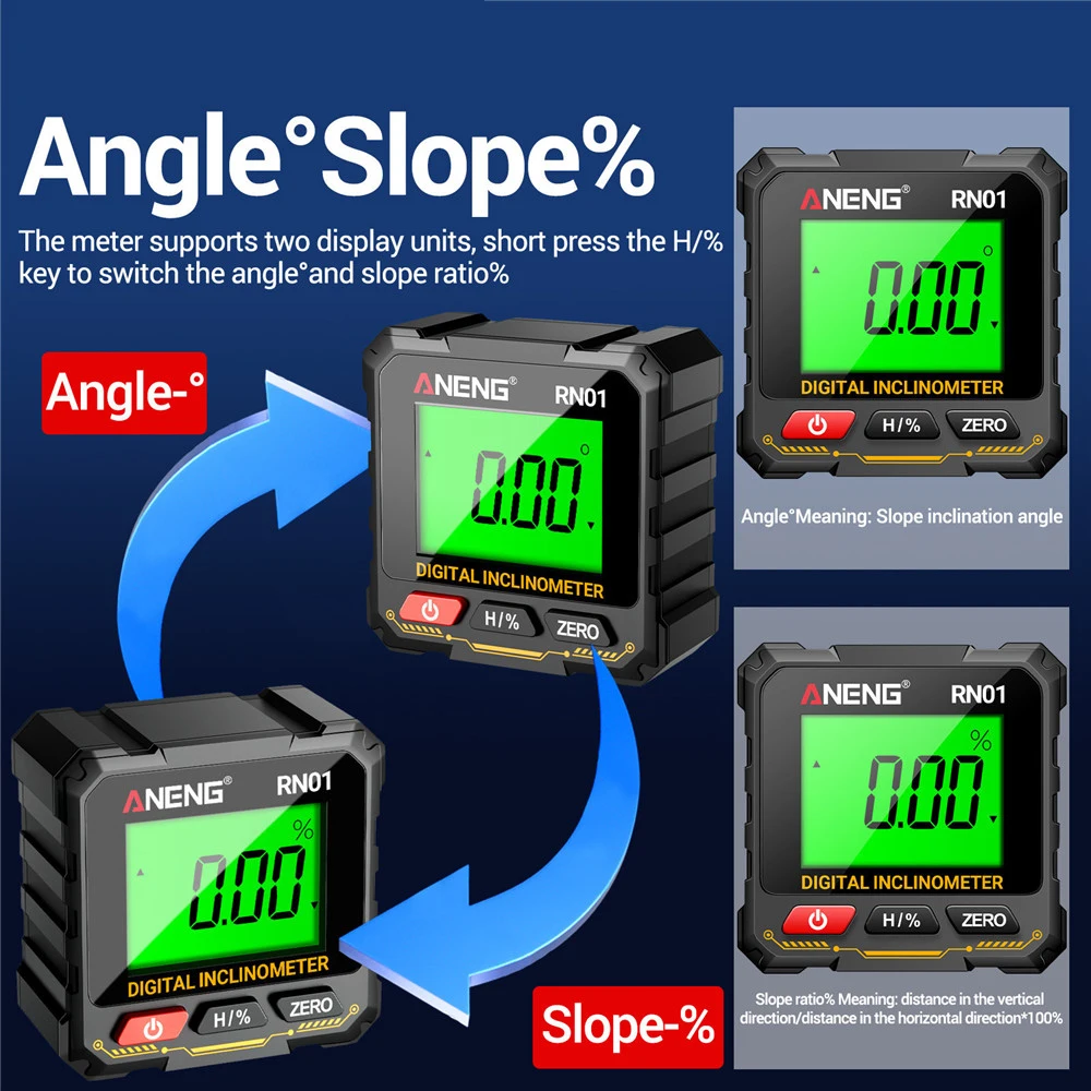 RN01 デジタルゴニオメーター電子レベル 360 度電子角度定規バックライト分度器木工傾斜計ツール
