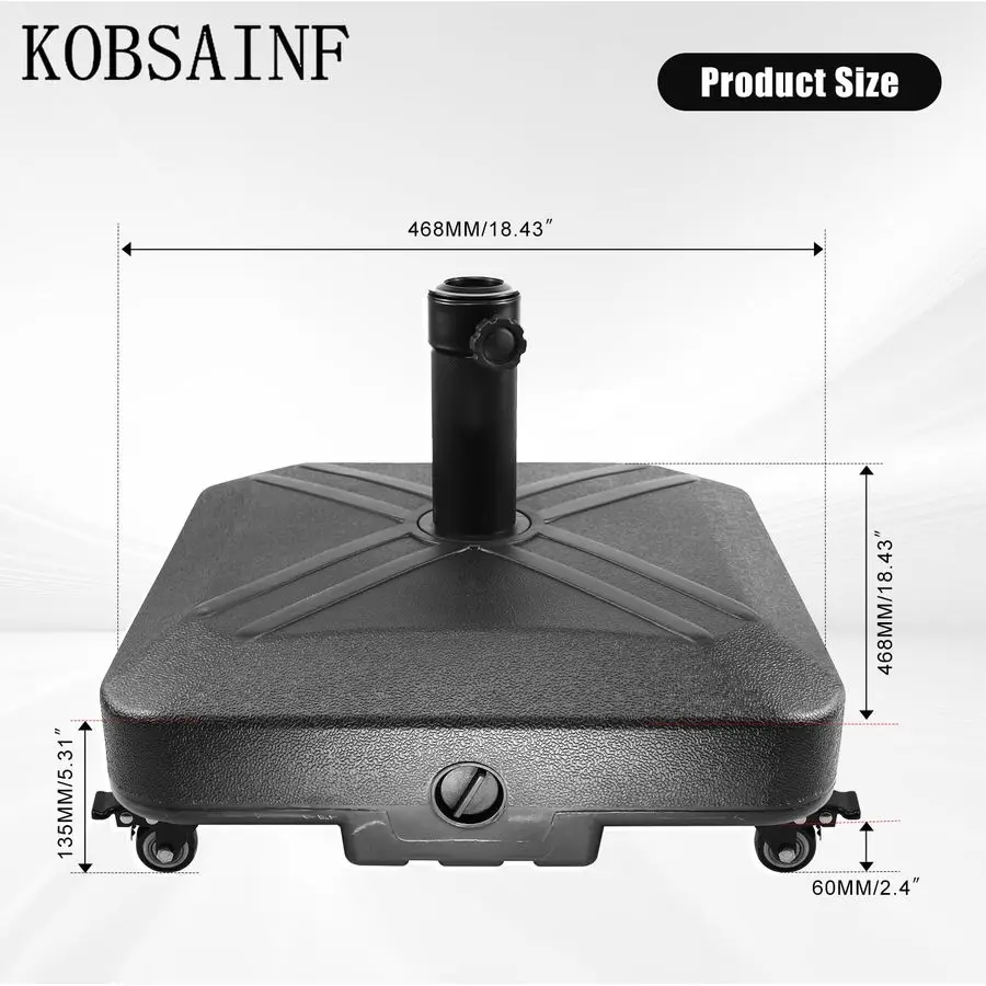 

Подставка для уличного зонта с блокирующимися колесами, грузоподъемность 125 фунтов, заполняется песком или водой