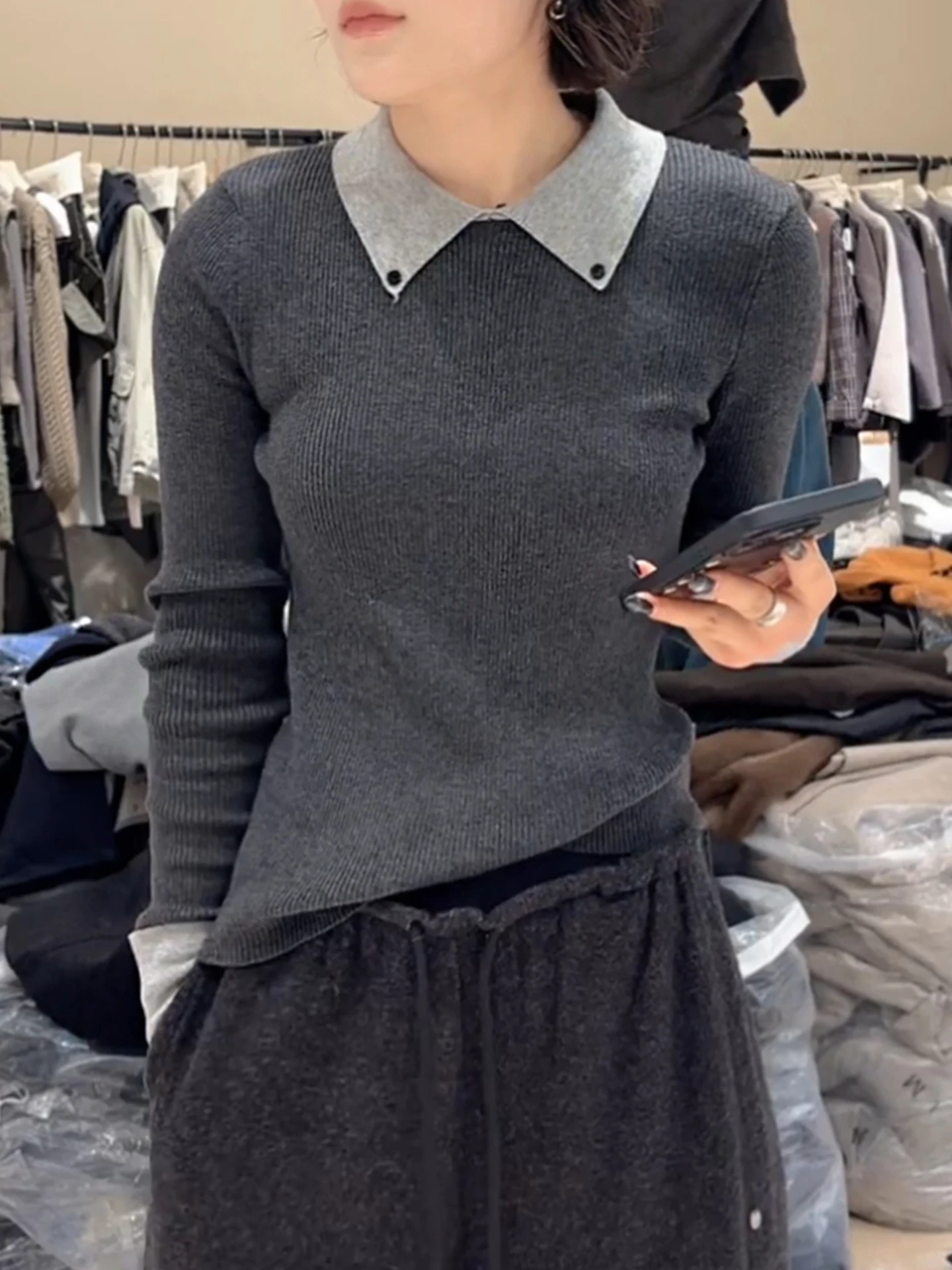 

Ele Comfortable Long Sve Трикотажная основа irt Trendy Commute Sle Корейская версия Мягкая средняя тонкая стандартная посадка