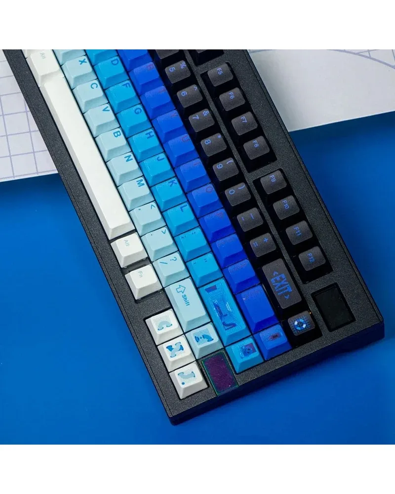 

blue black two tone color block pbt keycaps set durable high quality for custom mechanical keyboards