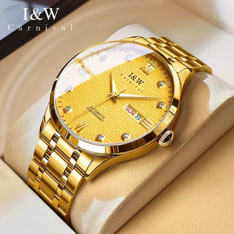 Carnival High-end Series I&W Brand Luxury Gold Mechanical Watch for Men Stainless Steel 50M Waterproof MIYOTA Movement Men Watch