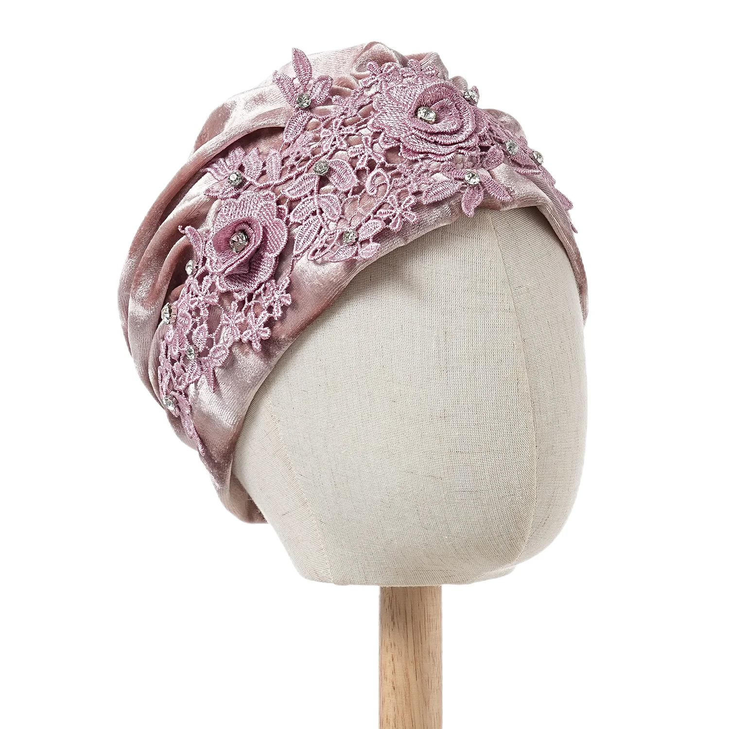 Blumenstickerei-Turban-Mütze für Damen, modische Kopfbedeckung, Samt-Moschehausschlag, Bonnet, Turbante Mujer – Detail 4