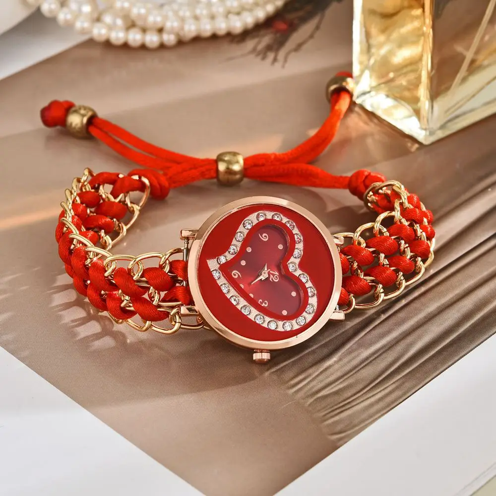 Новые женские часы с циферблатом в форме сердца, модные вязаные веревочные цепочки, браслет, аналоговые кварцевые наручные часы Reloj Mujer