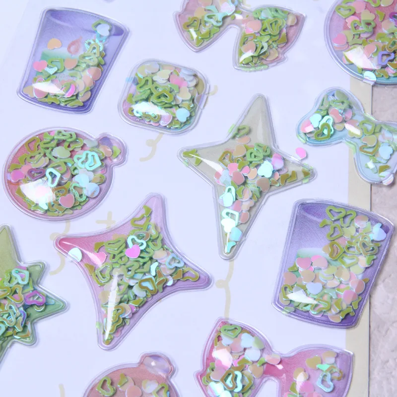Adesivos de areia líquida 3d com glitter para crianças, decalques transparentes brilhantes, capa de telefone, artesanato para meninas, decoração personalizada de capa de telefone