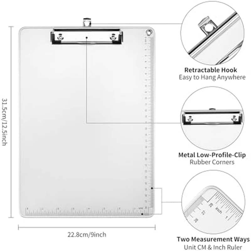 Portapapeles de Metal de aspecto de aluminio con Clip de perfil bajo, para tamaño de carta, hoja de papel de archivo A4, suministros escolares de oficina duraderos