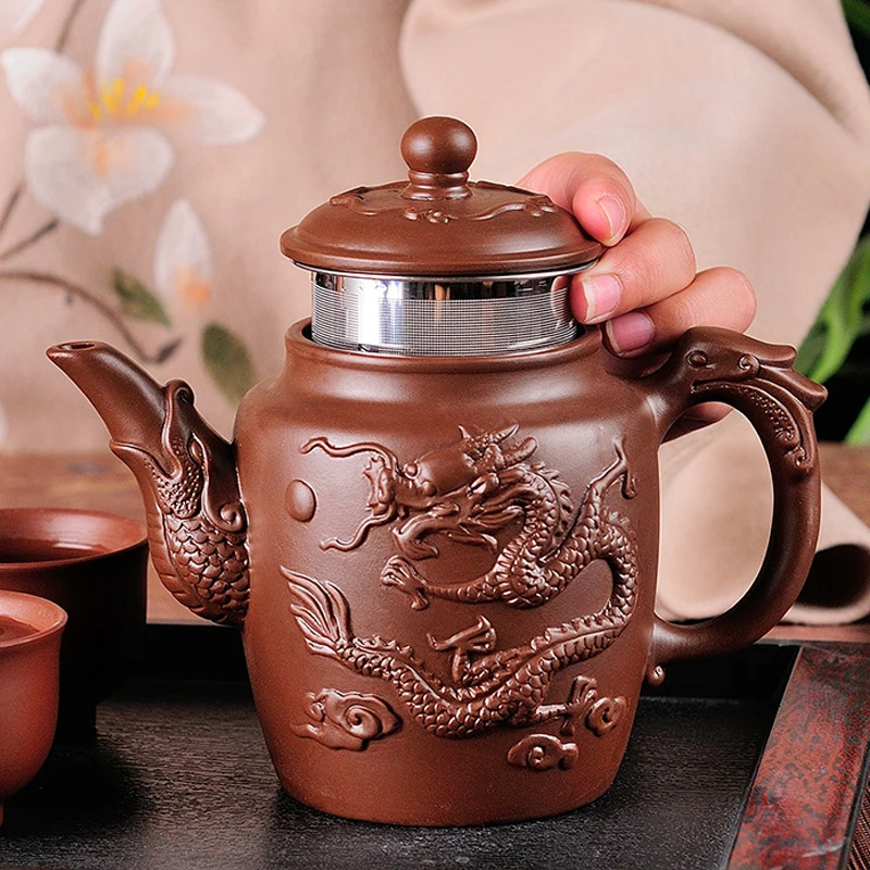 Purple Clay Teapots Chinese Tea Set Master Hand Carved Teapot with Tea Infuser Green Tea Filter Kettle Tea Accessories