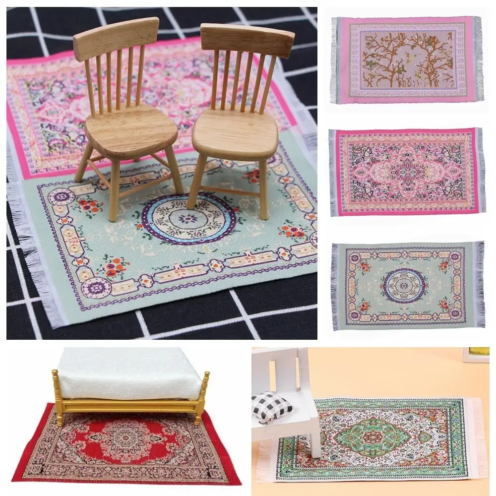 Floral Pattern Dollhouse Carpet Doll Accessories Multicolor Floor Covering Mat Rectangle Turkish Style Miniature Weaving Rug