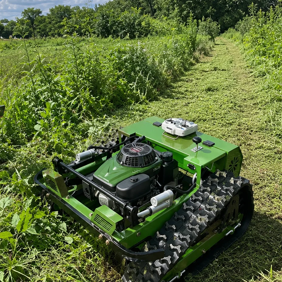 Custom Smart Remote Control Tracked Lawn Mower, Heavy Duty Brush Cutter, All Terrain Crawler Grass Cutting Machine, OEM Customiz