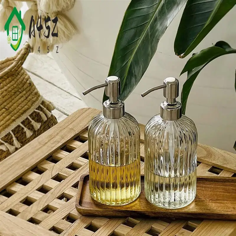 

A45Z-Стеклянный дозатор мыла Многоразовый дозатор мыла для рук с нержавеющим насосом из нержавеющей стали для кухни и ванной комнаты.