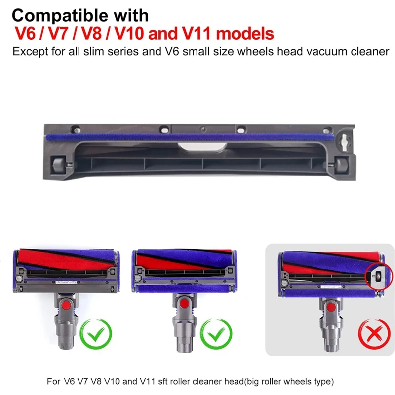 Strip mewah lembut Soleplate Kit roda pengganti untuk Dyson V6 V7 V8 V10 V11 bagian dasar pembersih gulung lembut