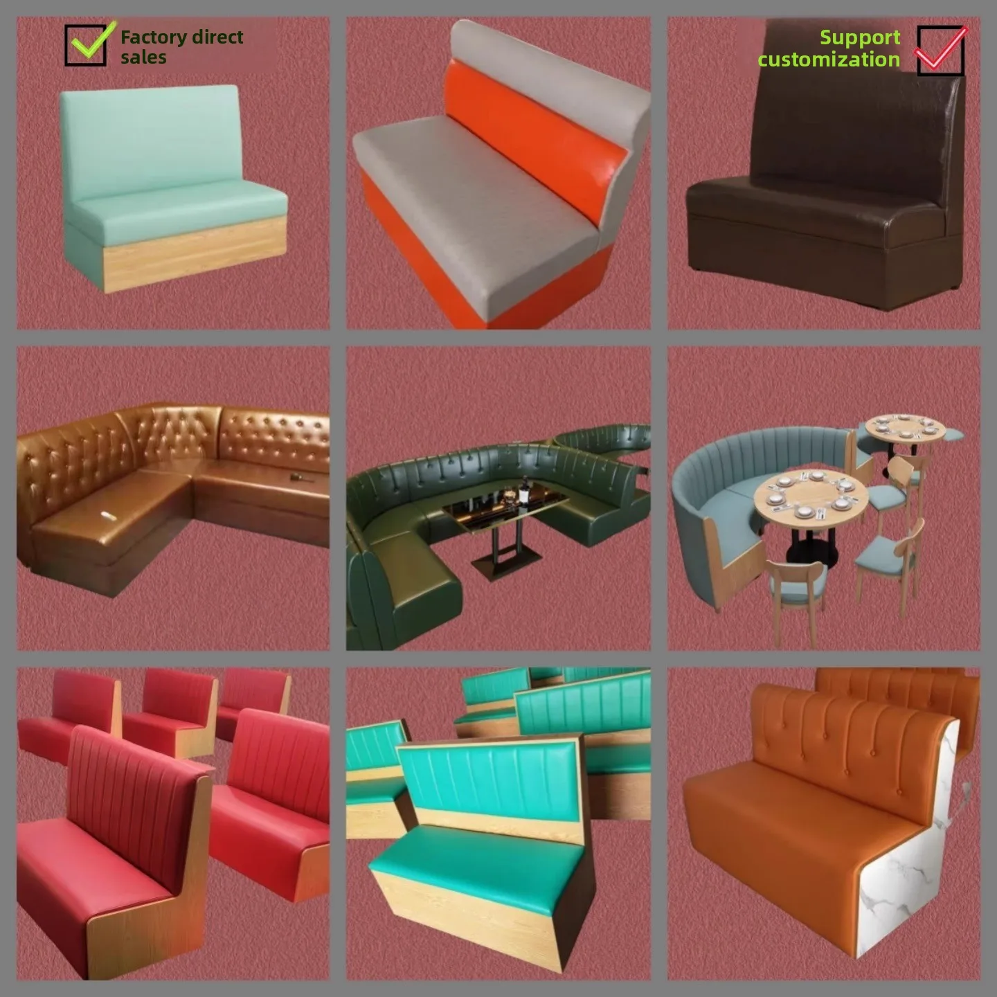 

Commercial Booth Sofa Set, Table Chair Combination for Restaurant Milk Tea Dessert Snack Hot Pot KTV Bar