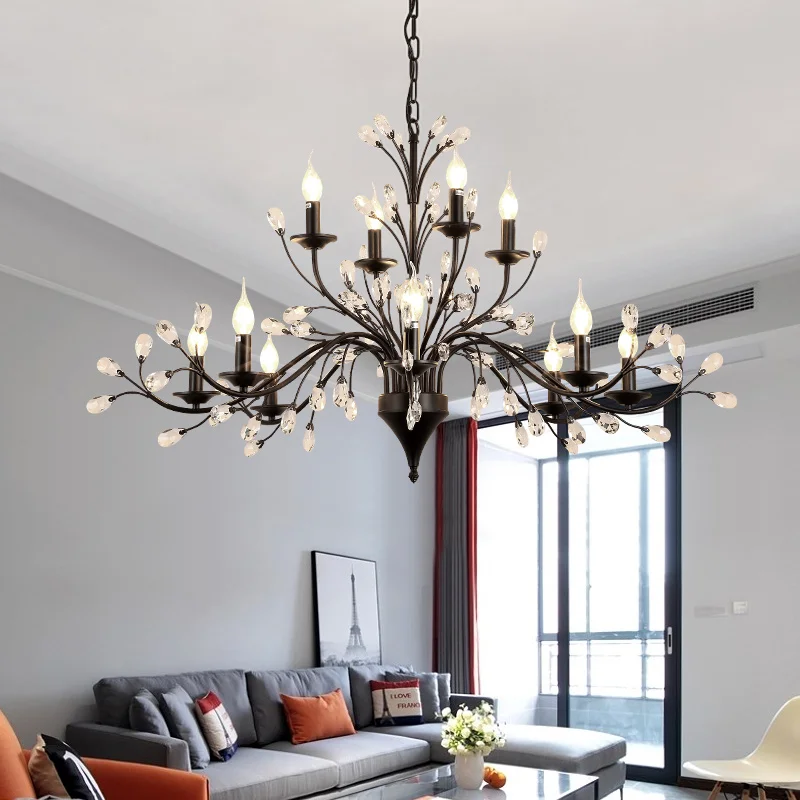 

American Country Vintage Crystal Led Ceiling Chandelier Villa Living Room Lighting Modern Restaurant Bedroom Candle Droplight