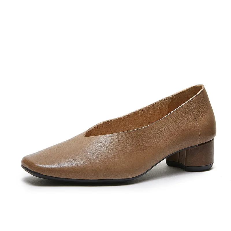 ALA Rising|L2419 Summer New Style Cowhide High Heels Square Head Single Shoes Casual Leather Shoes For Women