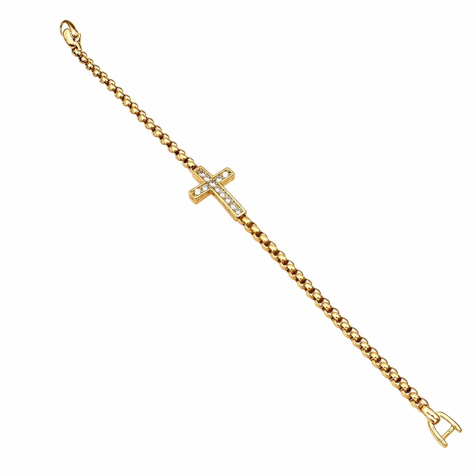 Zircon Cross Bracelet for Men Gold Plated Copper Geometric Chain Wrist Jewelry for Daily Use and Versatile Styling Moments