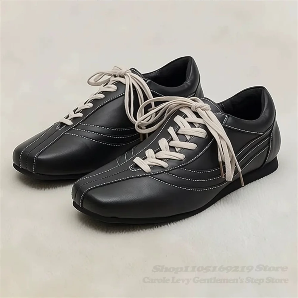 2026 Autumn Square Head Training Shoes Old Money Style Retro Thin Bottom Height Increasing Relaxation Casual Leather Shoes