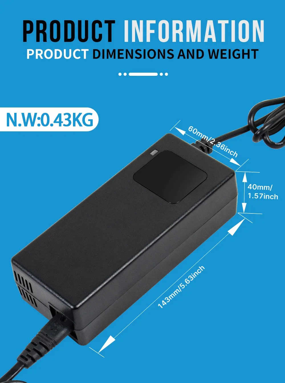 YZPOWER 42V 3A Lithium-Batterieladegerät für Touroll/Jetson/Gotrax mit 36V E-Scooter/E-Bike-Ladefunktion, intelligentes CC-CV-Ladegerät mit LED-Lampe – Detail 4