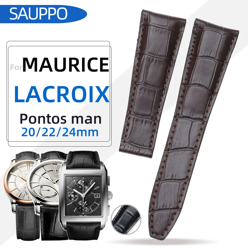 SAUPPO Suitable for Maurice Lacroix PT6148 PT6158 PT6168 24mm Black Leather Strap Watch Accessories Calf Skin Leather