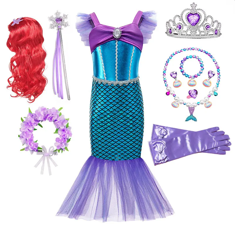 Disney Girls Ariel Cosplay Siren Clothing Elegant Mermaid Birthday Party Little Mermaid Costume Children Purim Princess Vestidos