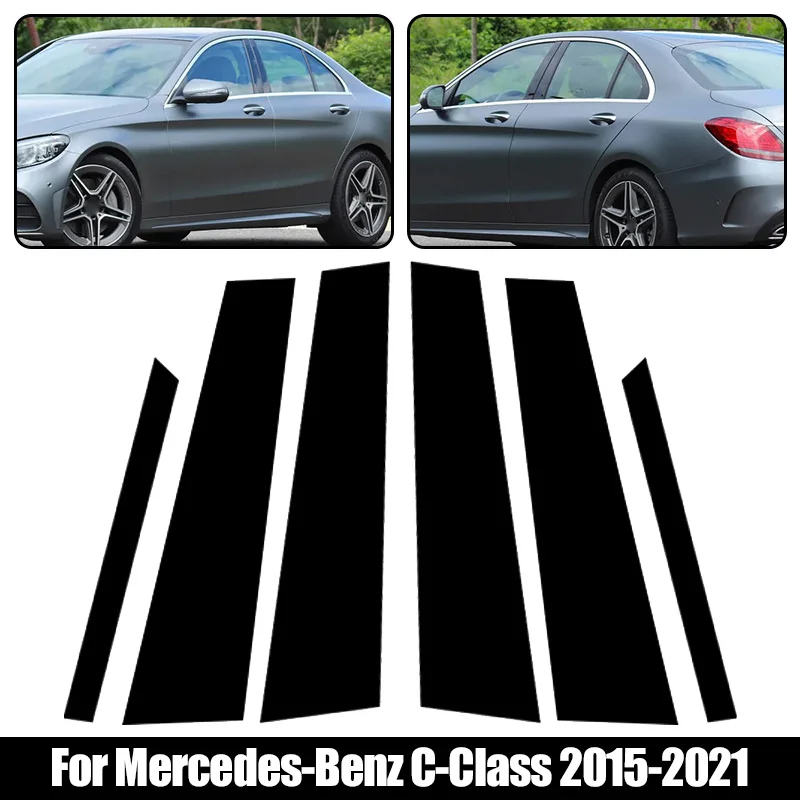 

6Pcs Glossy Black Window Sticker Pillar Posts Decal Trim Door Cover Accessories For Mercedes-Benz C-Class 2015-2019 2020 2021