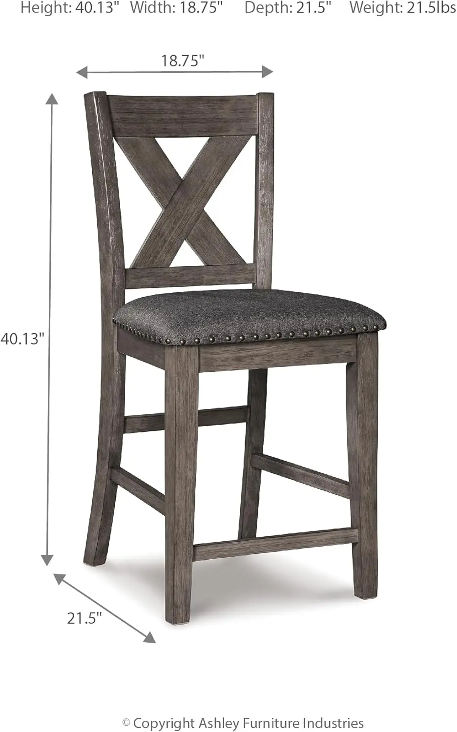 Design by Ashley Caitbrook Rustic 24.63" Counter Height Upholstered Barstool, Set of 2, Gray