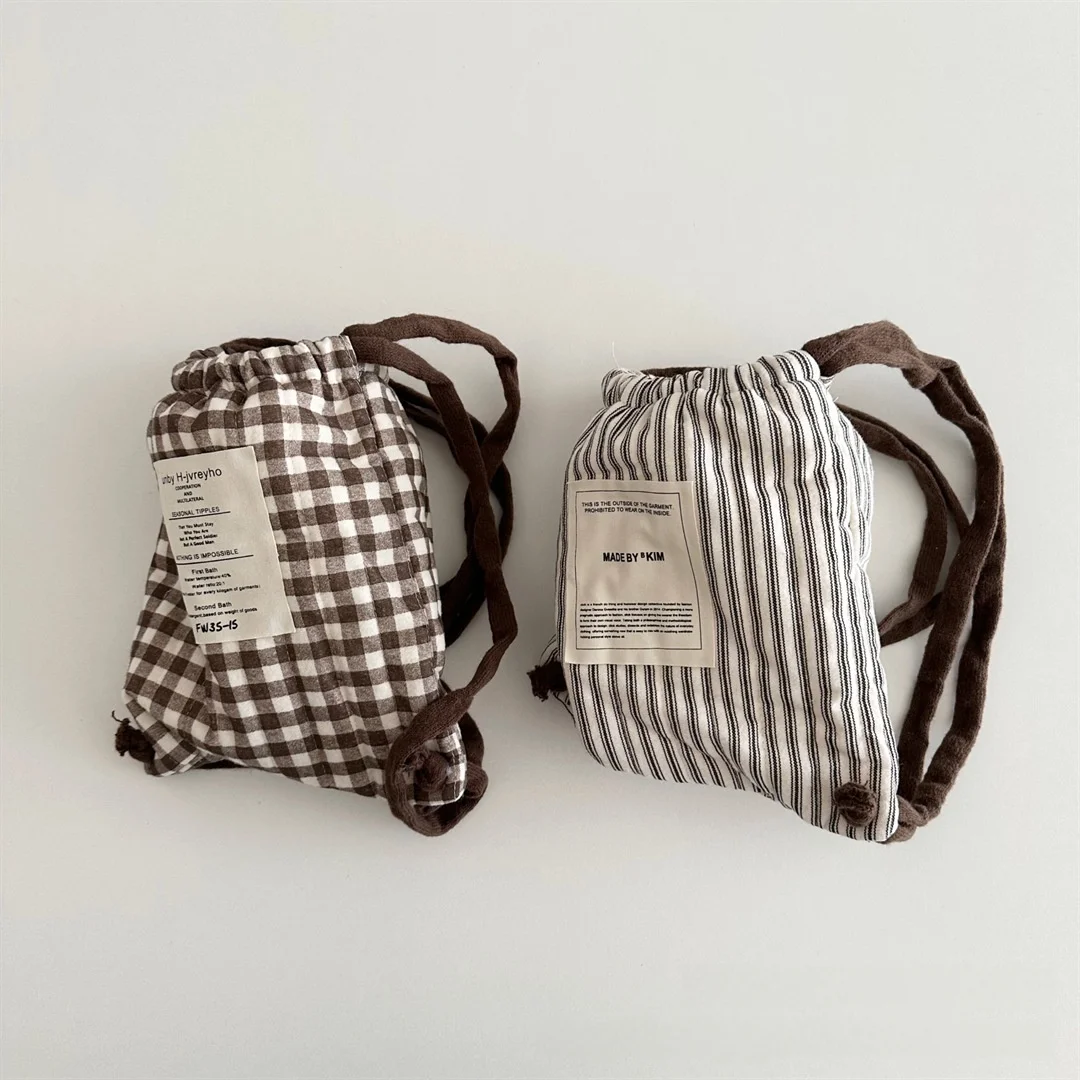 Zaino con coulisse in stile coreano per bambini Borsa a tracolla portaoggetti leggera per bambini scozzese a pois invernali