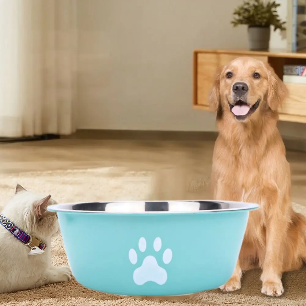 Non-slip Stainless Steel Dog Bowl Large Capacity Bilayer Dog Water Bowl Cat Paw Pattern Non-rust Dog Food Bowls Drinkers Home