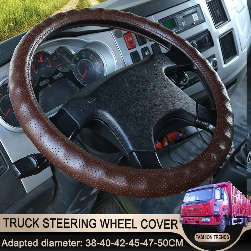 38/40/42/45/47/50CM Truck Car Car steering wheel cover Perforated breathable leather Anti Slip Protector for TRUCK Bus Van Lorry