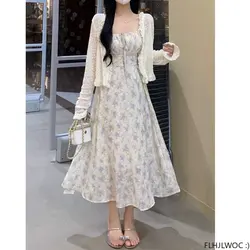 S-3XL Long Chic Vestidos 2023 Women Sleeveless Dresses Sweet Japan Korea Style Preppy Girls Retro Vintage Flower Holiday Dress