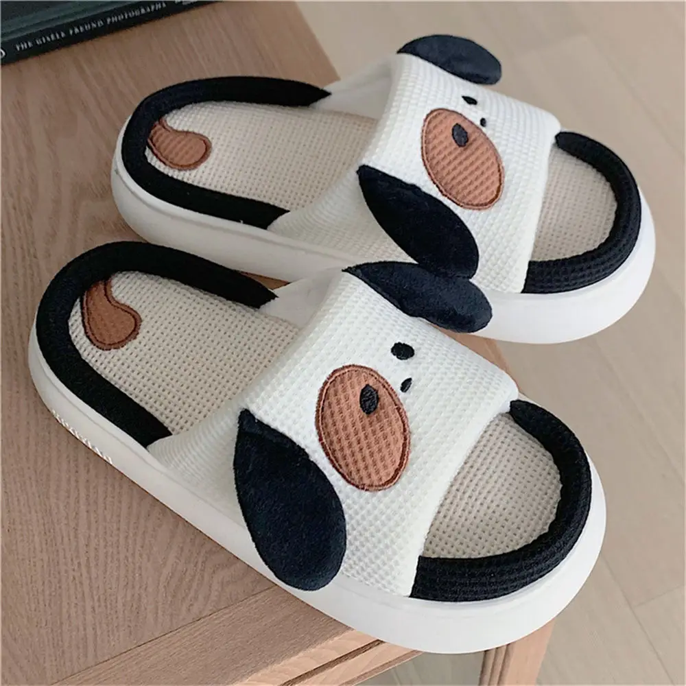 

Unisex Cartoon dogs Slippers Women Men Flax Shoes Ladies Flat Platform Slides Female Creative Summer Linen Slippers